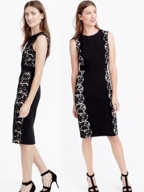 NWT J.Crew Black Fitted Sheath Dress with Lace Side Panels Size 0
